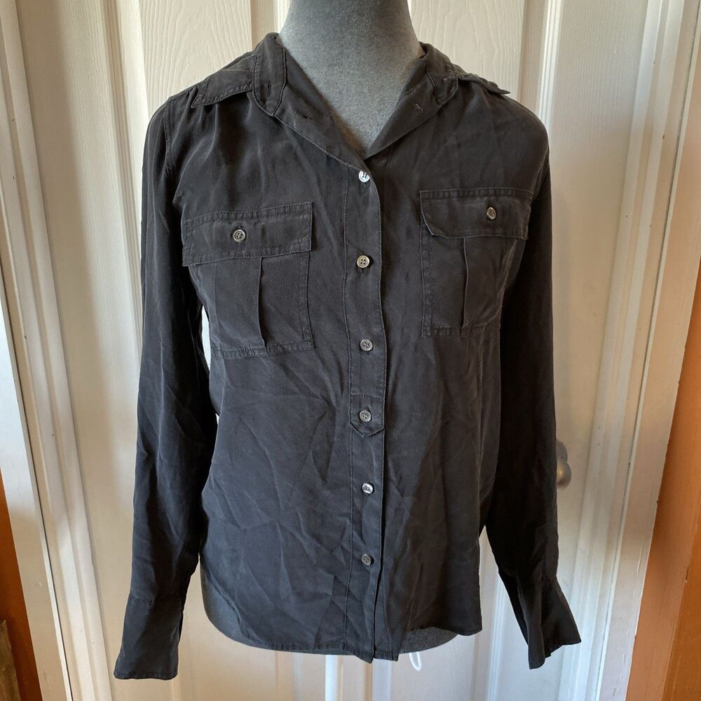 J. Crew Silk Button Down Blouse Black Women’s Size 6